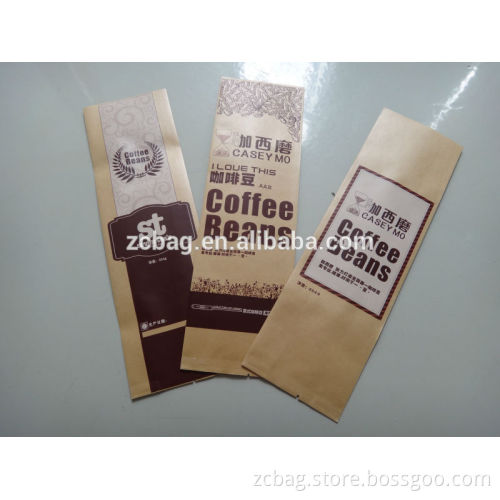 quad side seal gusset moistureproof Kraft Aluminium foil Middle seal gusset coffee bean packaging bags with tin tie